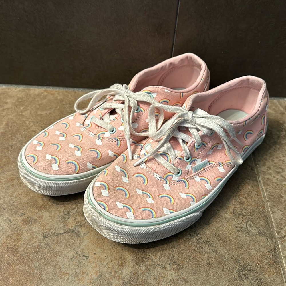 Youth Girl Pink Vans with Rainbows Size 5
